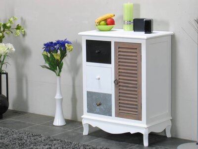 Dressoir met 3 lades en deur wit antiek gepatineerd
