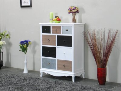 Antiek gepatineerd dressoir met 9 lades