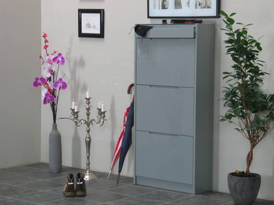 Schoenenkast Berlijn grijs hoogglans met lade