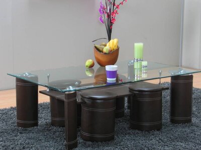 Saskia salontafel bruin met 4 hockers