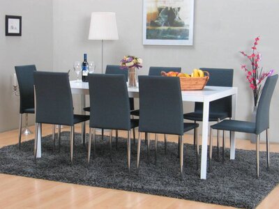Milano eethoek wit met 8 groene stoelen Tiana