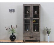 Vitrinekast Cannes met deuren en lades grijs rustiek afgewerkt 