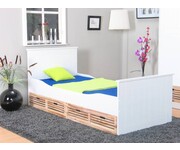 Rianne wit eenpersoonsbed met lades van paulowniahout 