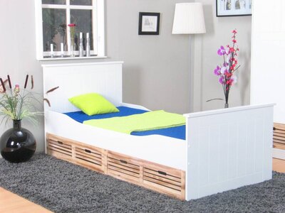 Rianne wit eenpersoonsbed met lades van paulowniahout