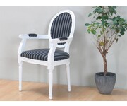 Witte stoel met armleuning Rococo met zwart gestreepte bekleding 