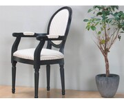 Stoel met armleuning antiek zwart met zandkleurige bekleding Rococo 