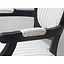 Stoel met armleuning antiek zwart met zandkleurige bekleding Rococo