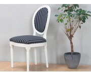 Rococo eetkamerstoel cremewit met zwart gestreepte stof 