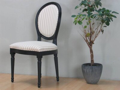 Rococo eetkamerstoel zwart antiek met beige bekleding