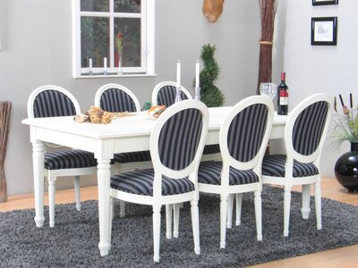 Mozart witte eethoek 180-280x100 cm met 6 Rococo stoelen