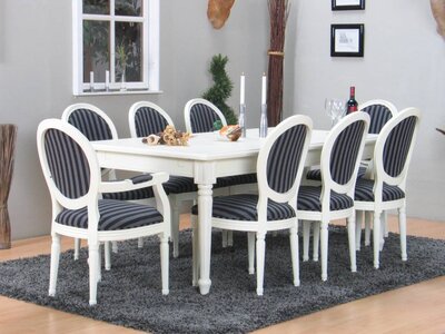Cremewit tafel Mozart met 8 Rococo stoelen barok stijl