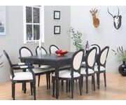 Mozart eethoek eetkamertafel zwart met 6+2 stoelen Rococo 