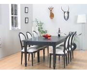 Mozart barok eethoek zwart 180/280x100 met 6 stoelen Rococo antiek zwart-beige 