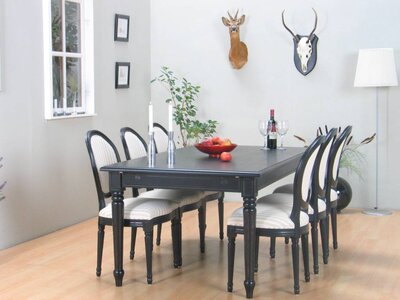 Mozart barok eethoek zwart 180/280x100 met 6 stoelen Rococo antiek zwart-beige