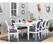 Venetië eethoek wit 180/276 x 95 met 6+2 barok stoelen wit-zwart Rococo 