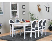 Eethoek Venetië wit 180-276 cm met 6 Rococo barok stoelen 