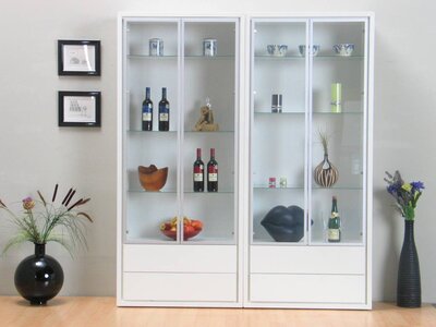 Tvilum Witte vitrinekast Quadra, set van 2 stuks