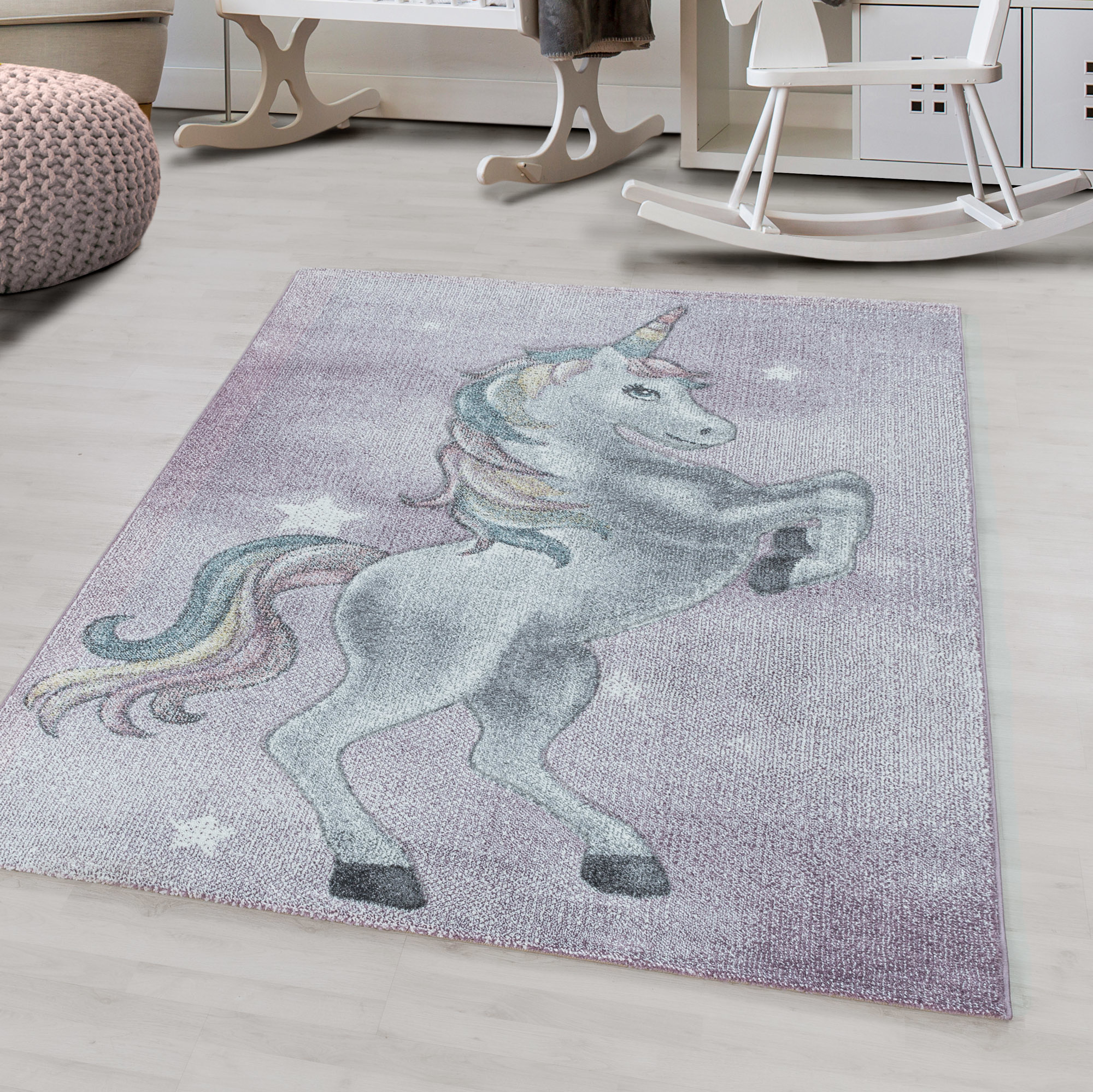 Kindervloerkleed - Fleurtje Unicorn Grijs 120x170cm