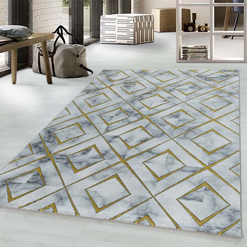 Modern vloerkleed - Marble Square Grijs Goud 160x230cm