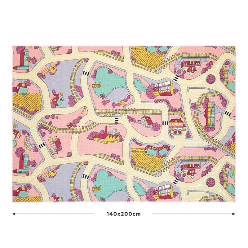 Fabriq Anti-Slip Speelkleed Straat, Kindertapijt voor Slaapkamer, Kinderkamer & Speelkamer, Meisje, 30°C Wasbaar, 140x200cm, Pink Sand