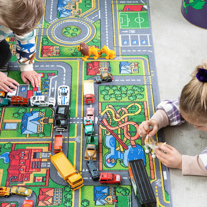 Carpet Studio Playcity Speelkleed – Speelmat 95x200cm - Vloerkleed Kinderkamer - Anti-slip Speeltapijt - Verkeerskleed - Meerkleurig