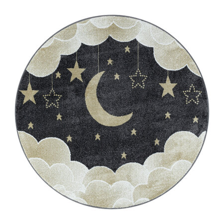 Vloerkleed Kids - Rond - Moon And Stars - Geel