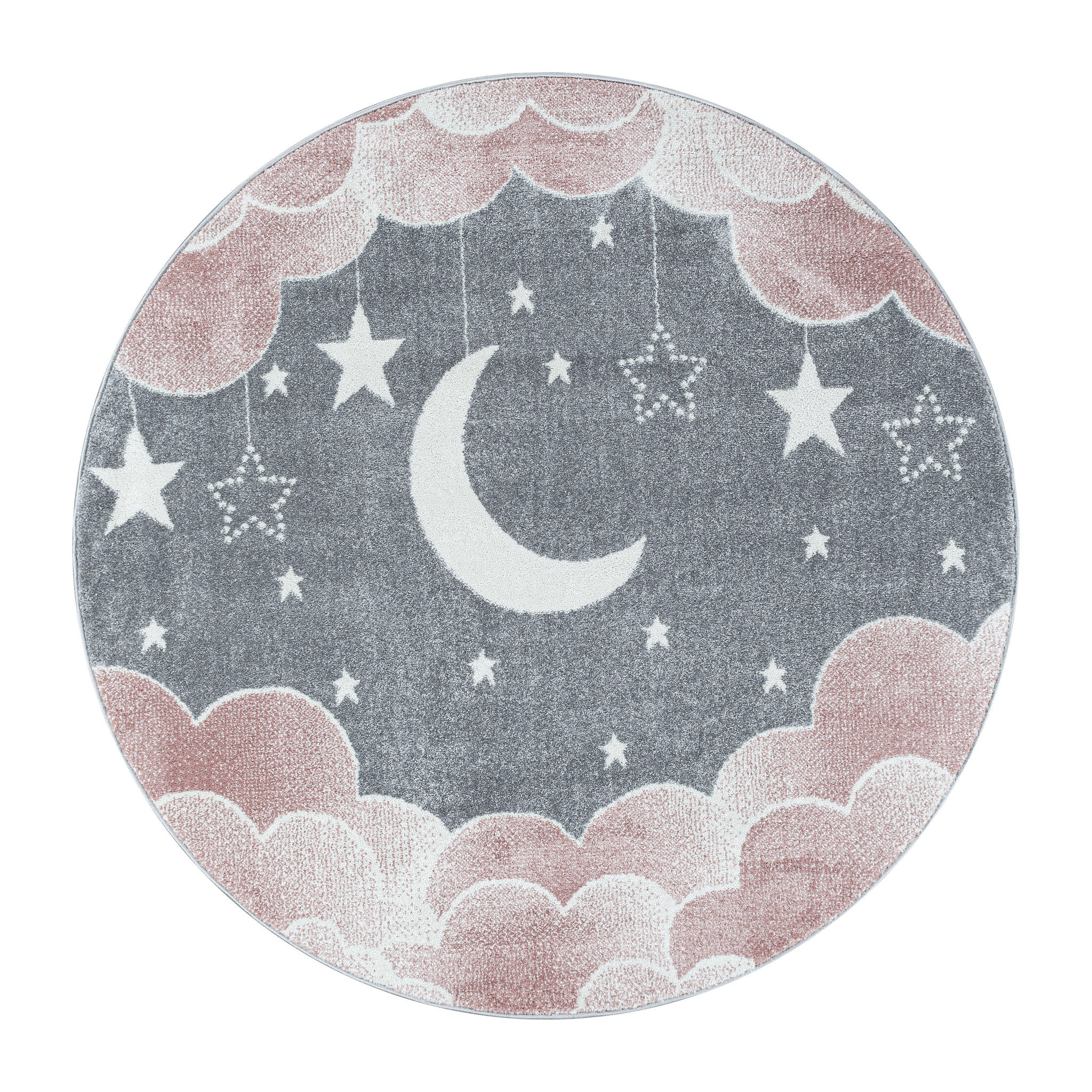 Vloerkleed Kids - Rond - Moon And Stars - Roze