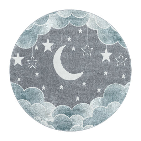 Vloerkleed Kids - Rond - Moon And Stars - Blauw