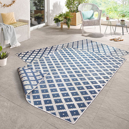 Buitenkleed Duo Squares - Blauw/Creme