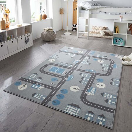 Vloerkleed Kids Town - Grijs / Blauw 