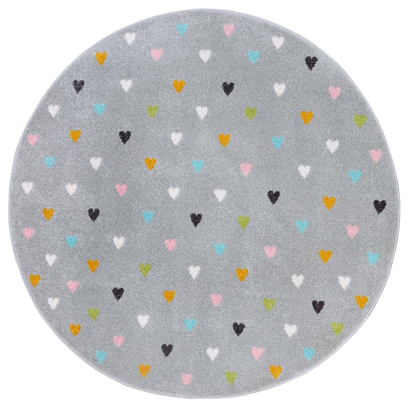 Rond Vloerkleed Kids Little Hearts - Grijs - 123vloerkleed.nl is de online webshop voor vloerkleden en woonaccessoires.