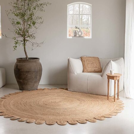 Jute Vloerkleed Rond - Flower - 240 Ø cm