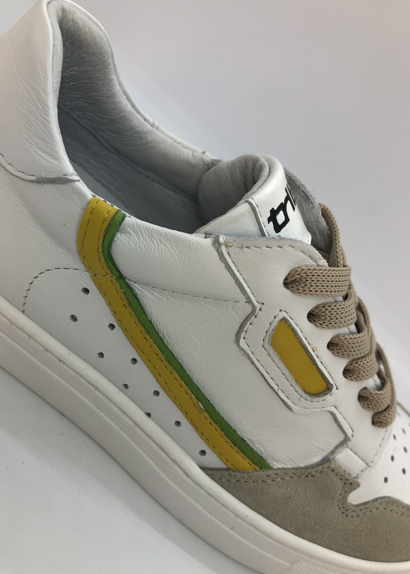 La Triboo 8870 witte sneaker crosta geel/groen veter/rits