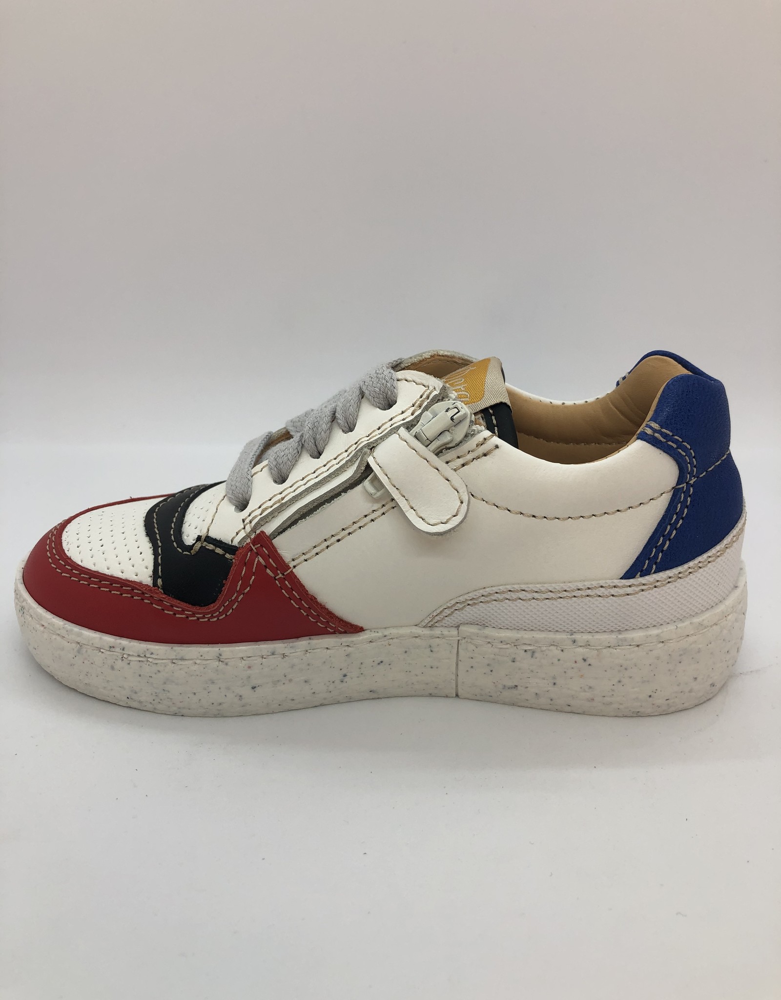 Ocra D405 witte sneaker rood/blauw veter/rits