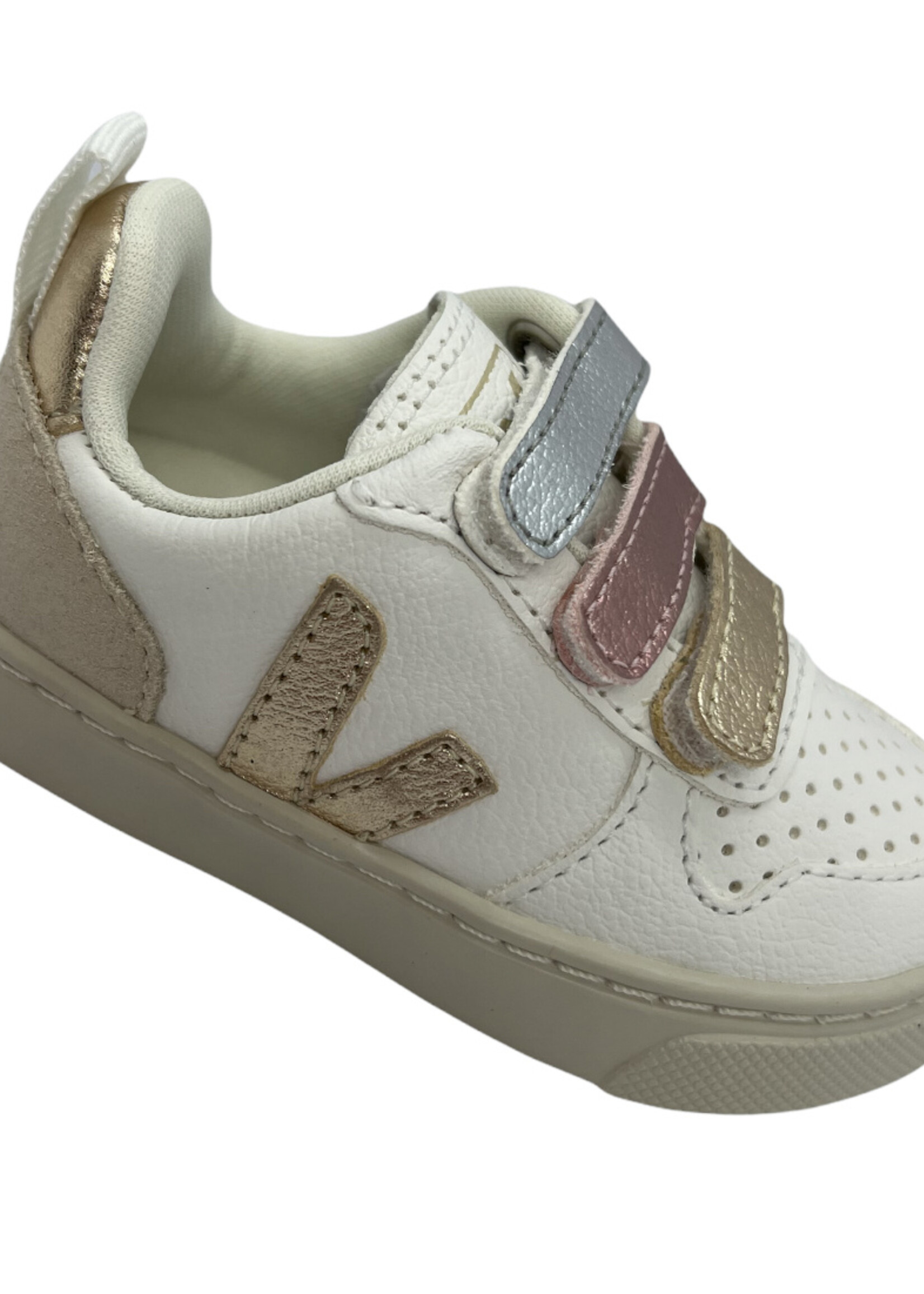 VEJA small V-10  velcro multico extra white shiny