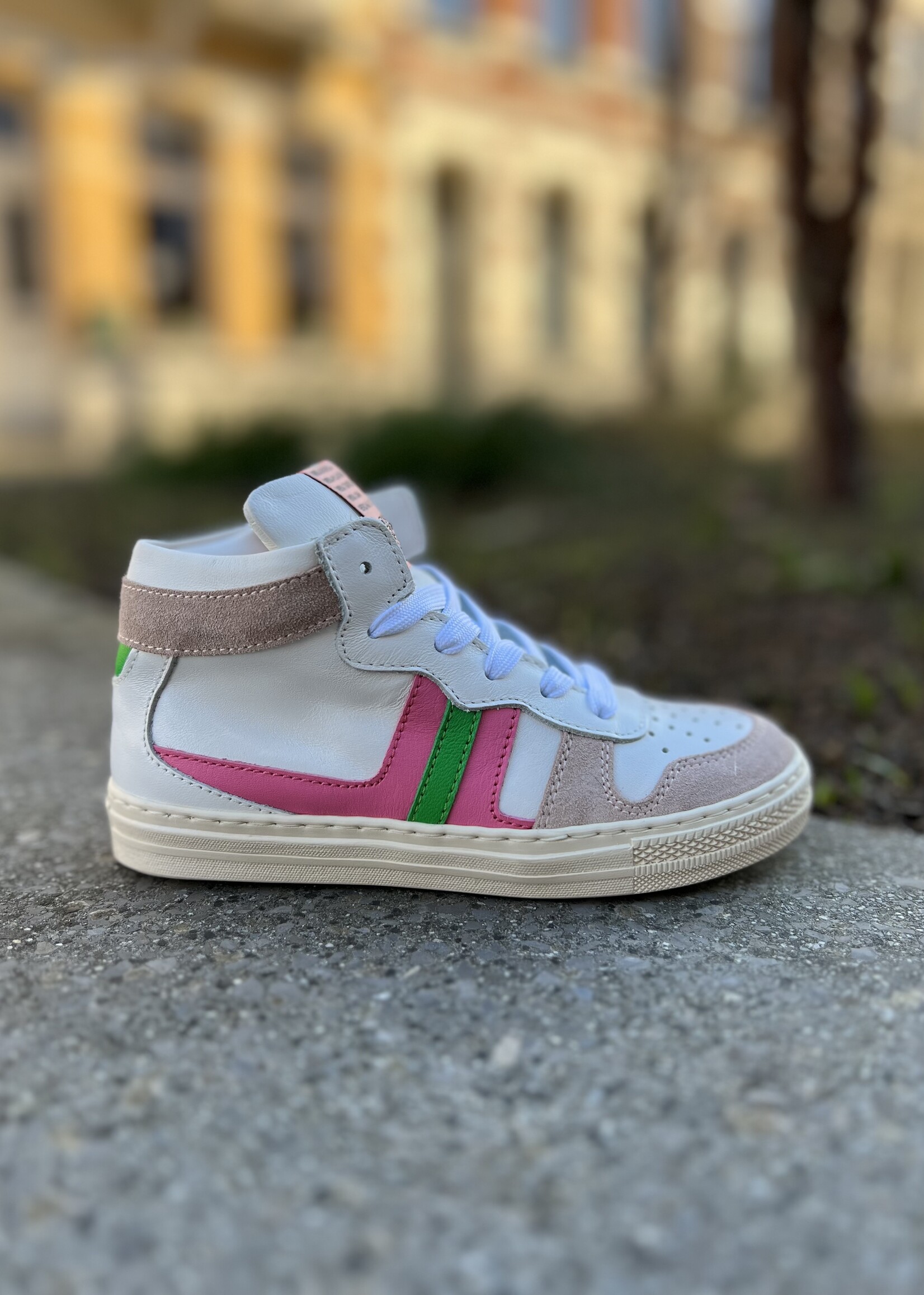 Rondinella hoge sneaker wit roze groen