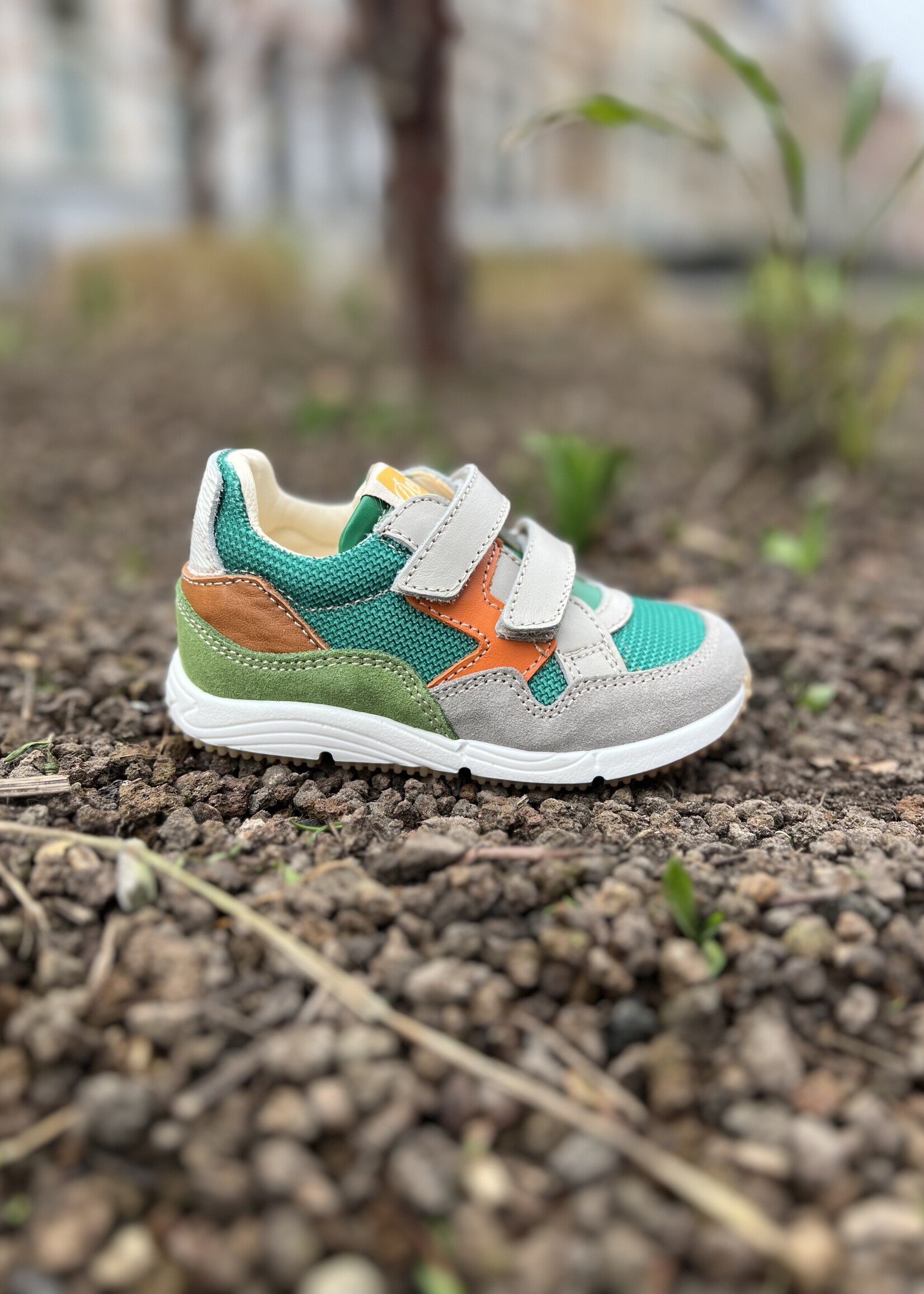 Ocra D377 sneaker velcro groen oranje bruin