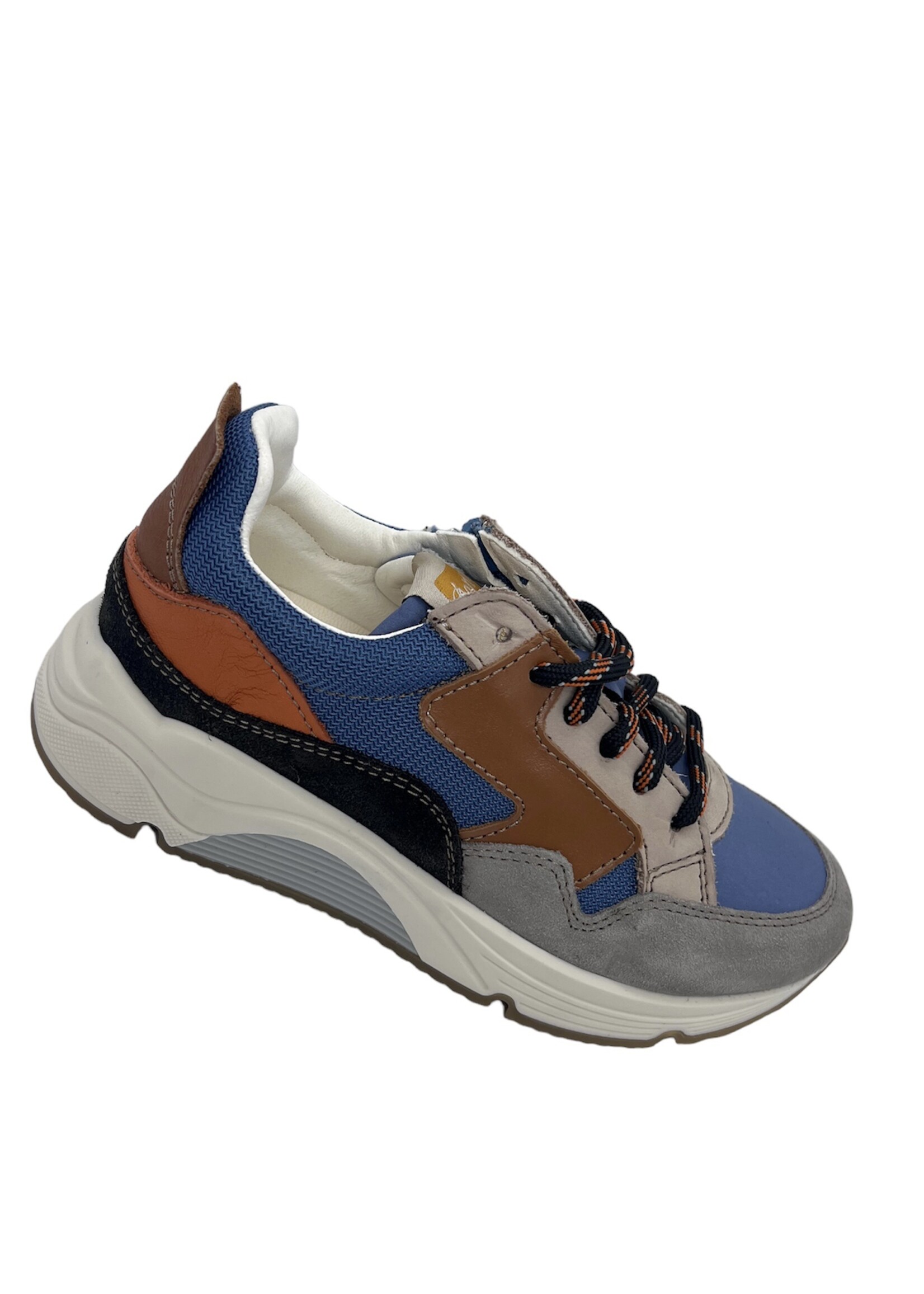 Ocra sneaker blauw cognac grijs