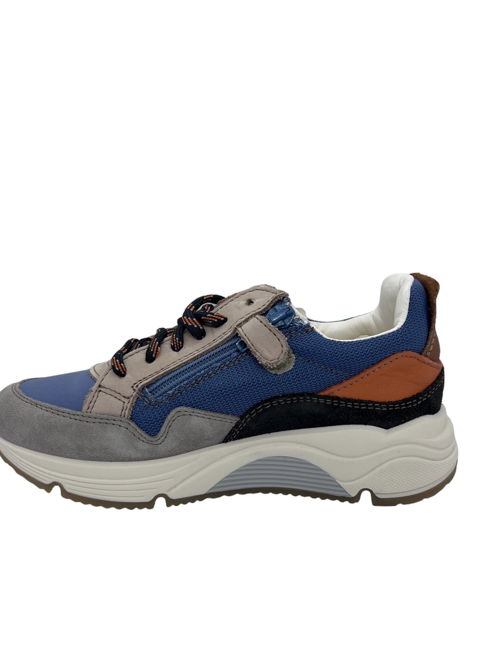 Ocra sneaker blauw cognac grijs