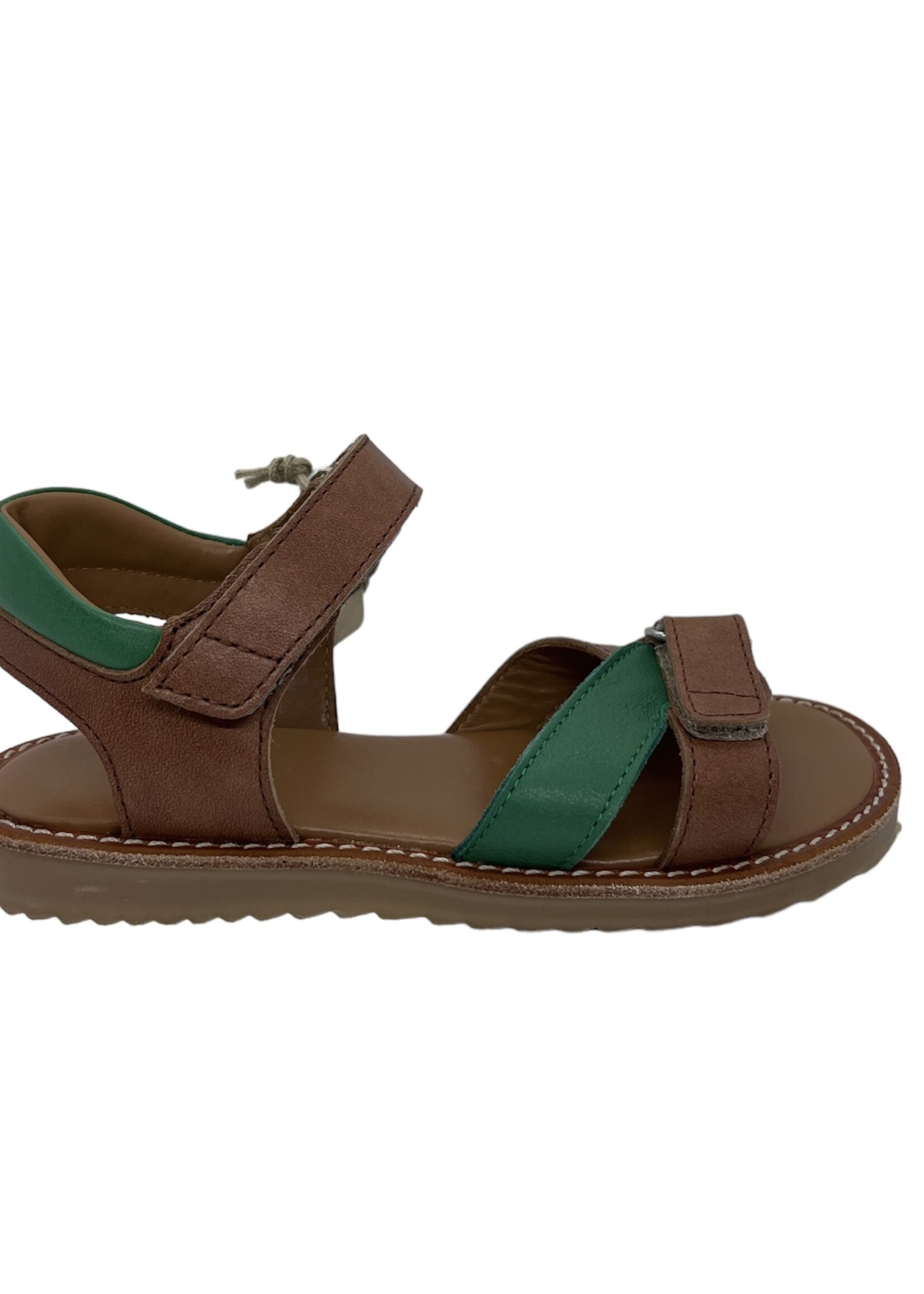 Angulus 0655-101 open toe sandal velcro tan/grass green