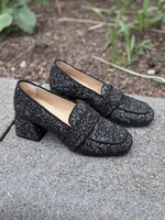 Angulus 1647 loafer on heel glitter black