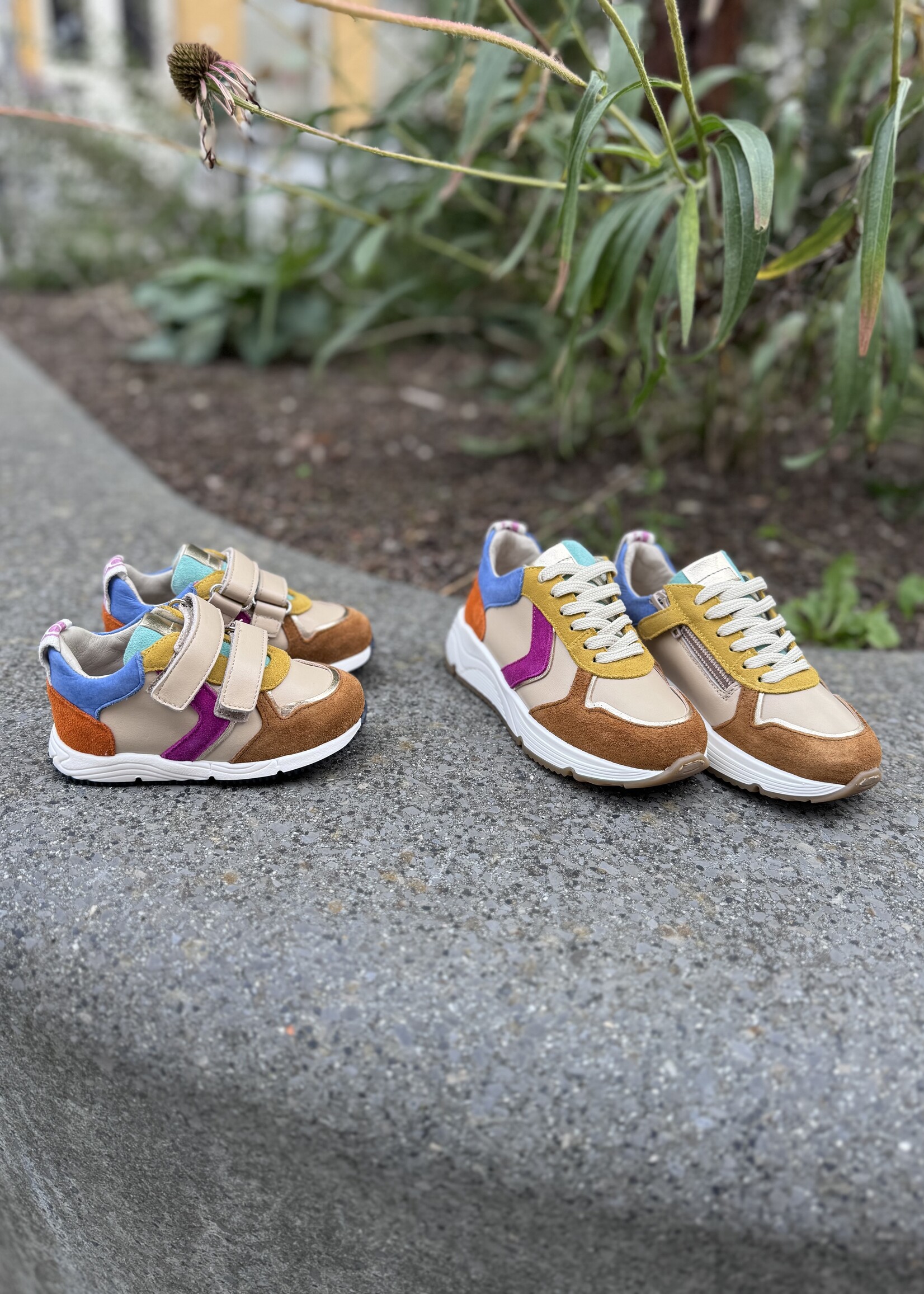 La Triboo 9171 sneaker veter/rits beige violet blauw