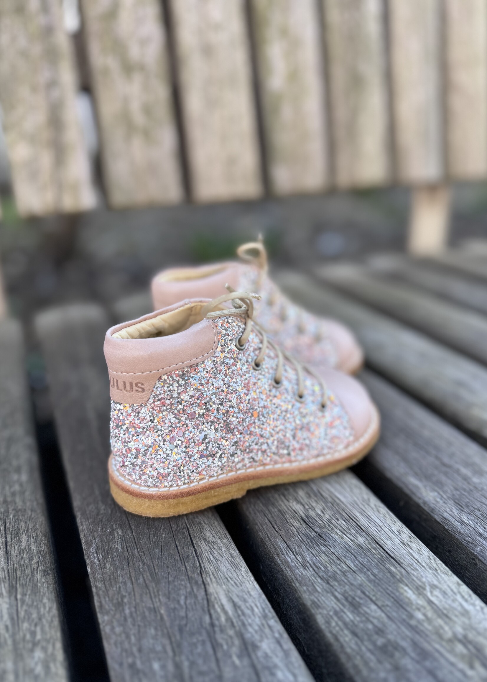 Angulus 3445-101 beginner lace-up shoe sparkling glitter rosebud