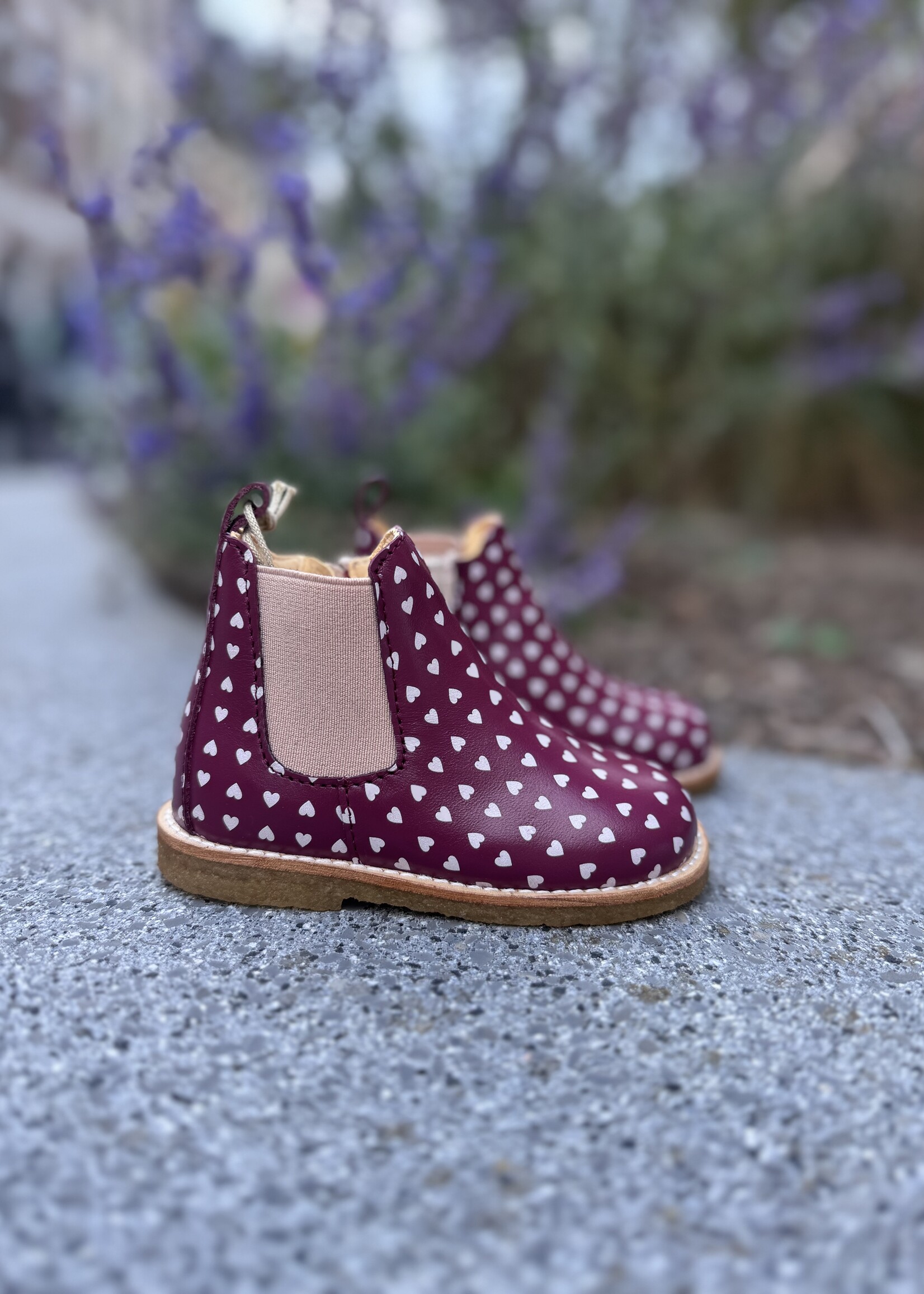 Angulus 6025-105 classic chelsea boot elastic & zipper berry hearts/rose