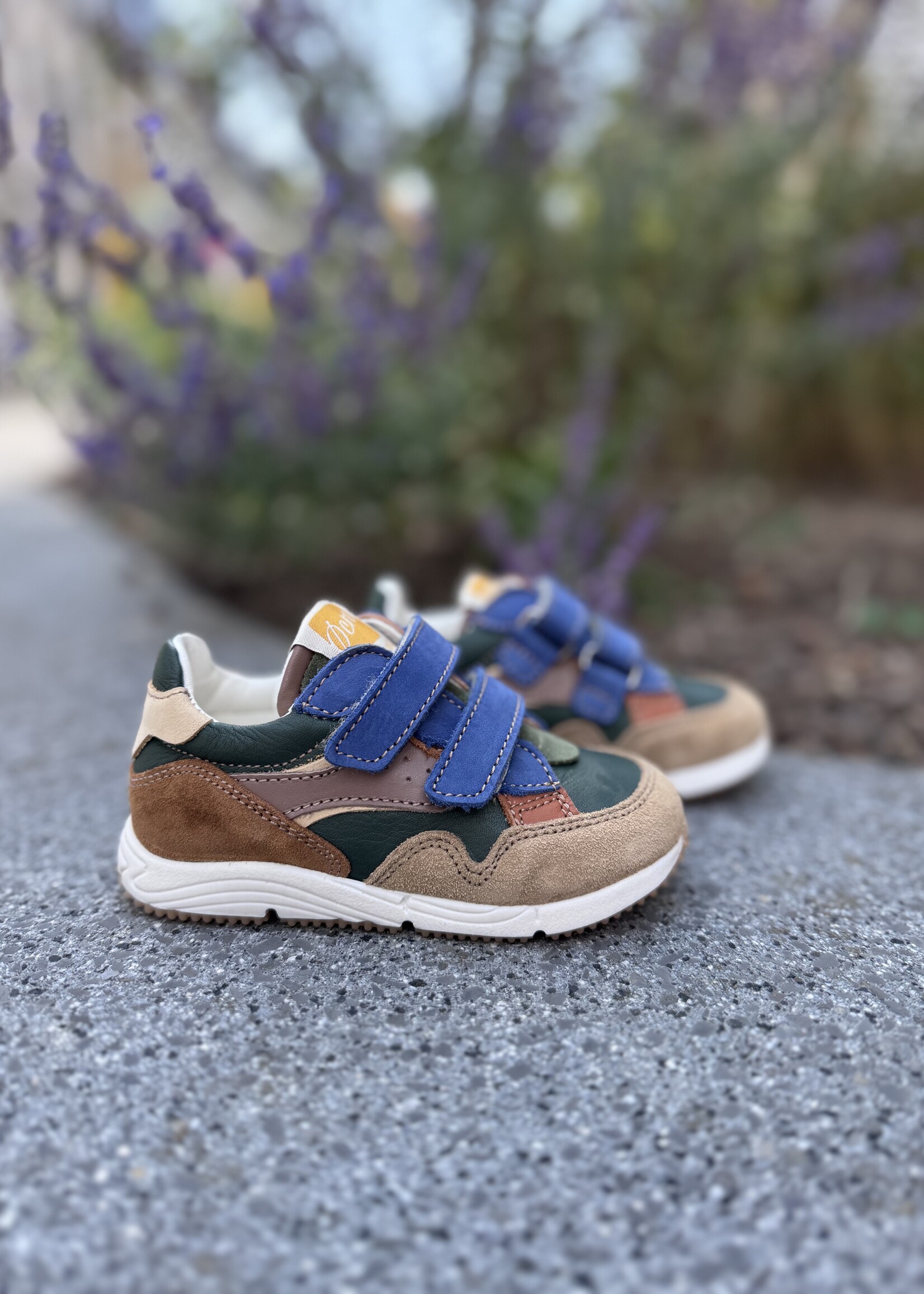 Ocra D368 sneaker velcro blauw groen cognac