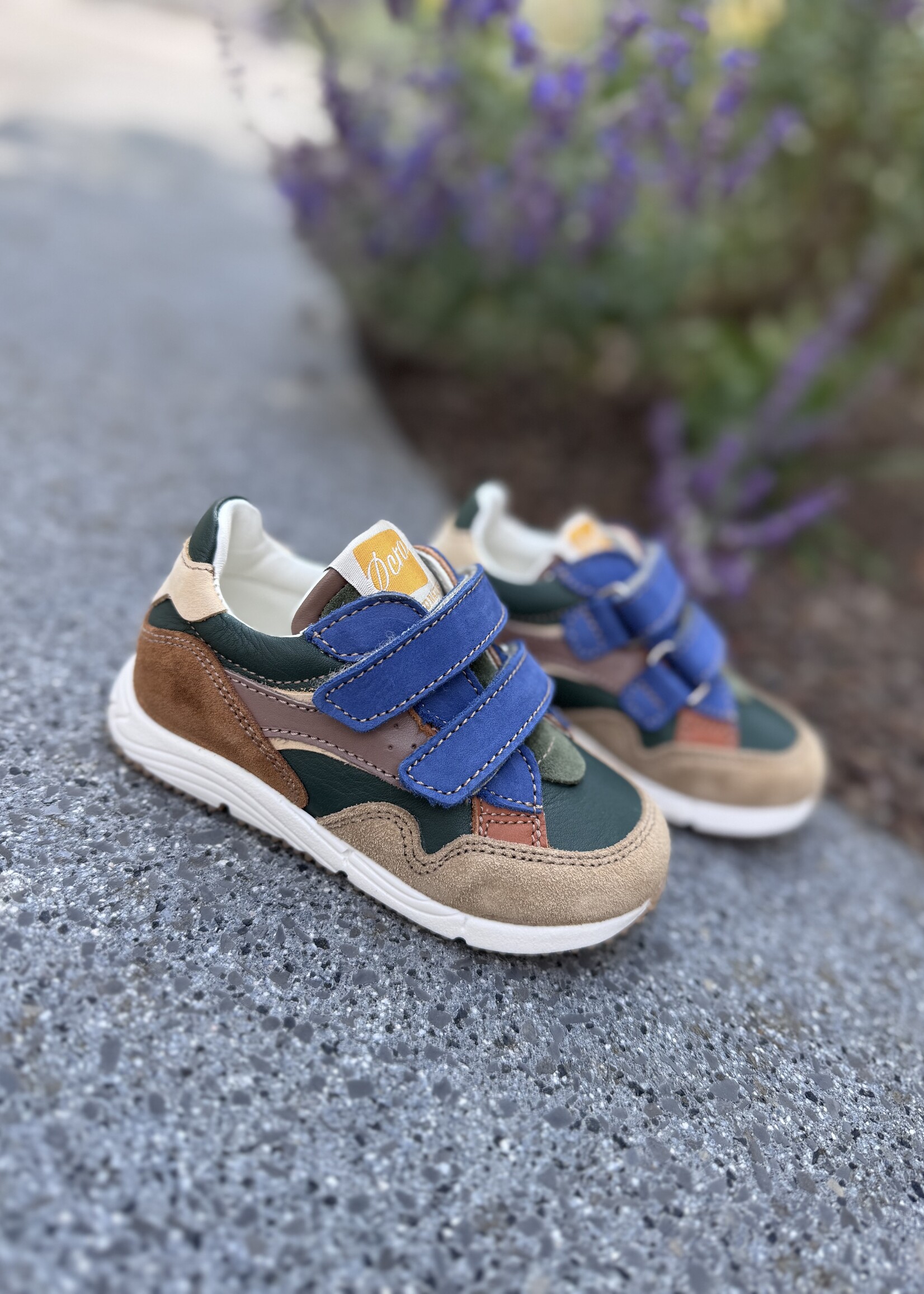 Ocra D368 sneaker velcro blauw groen cognac