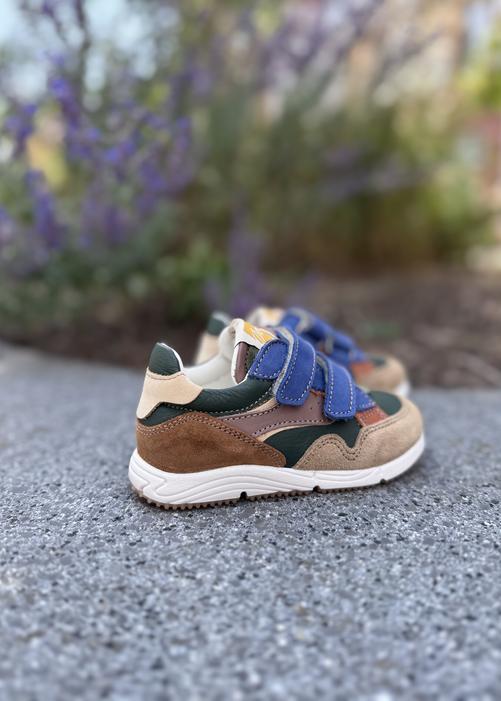 Ocra D368 sneaker velcro blauw groen cognac