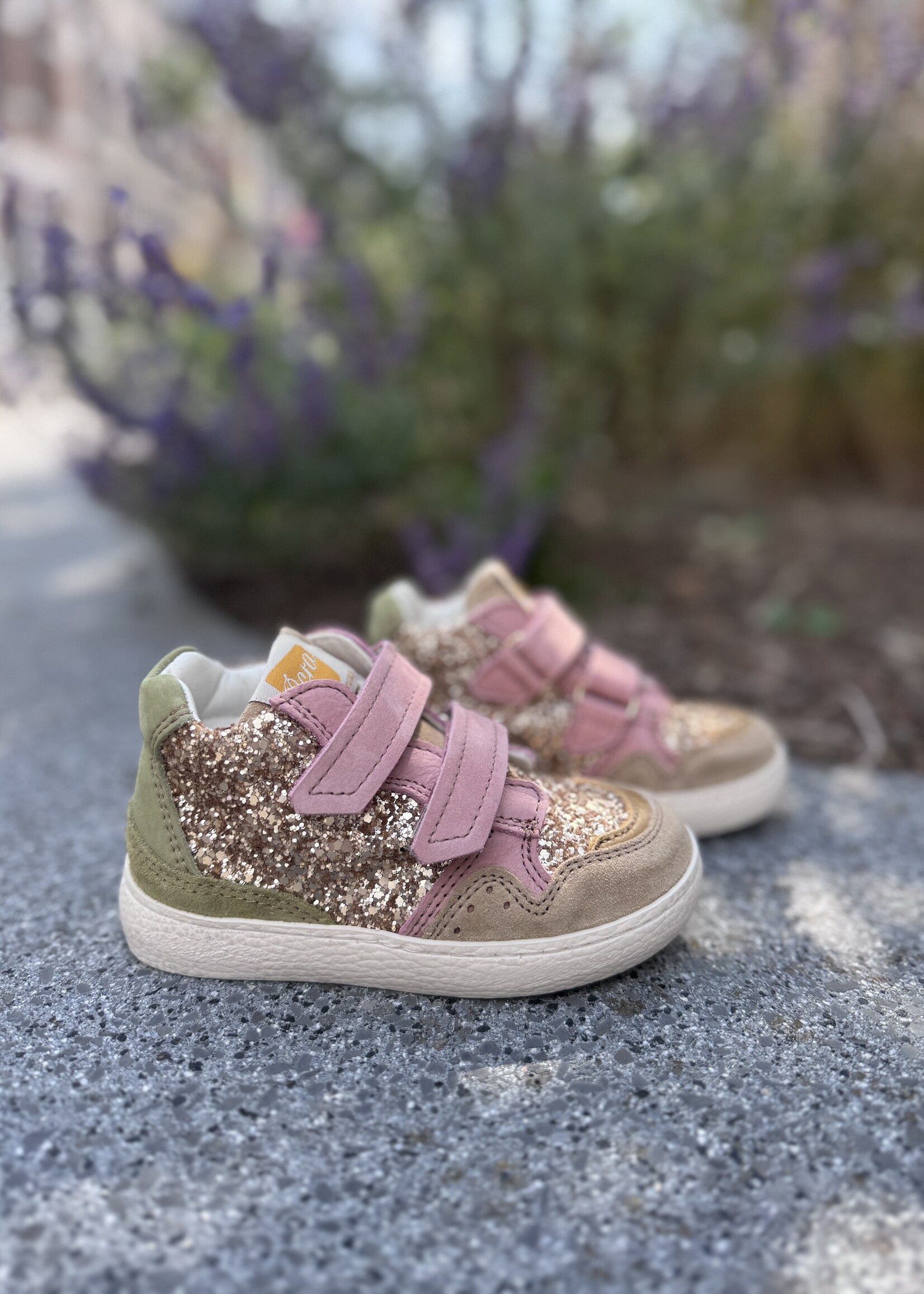 Ocra D823 hoge sneaker velcro rose groen glitter