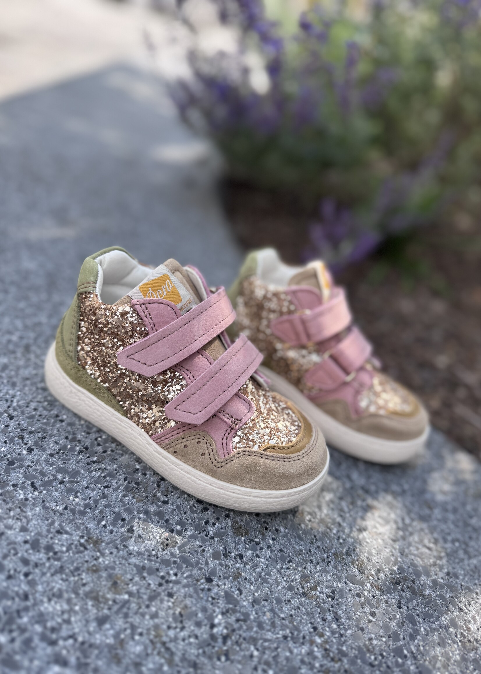 Ocra D823 hoge sneaker velcro rose groen glitter