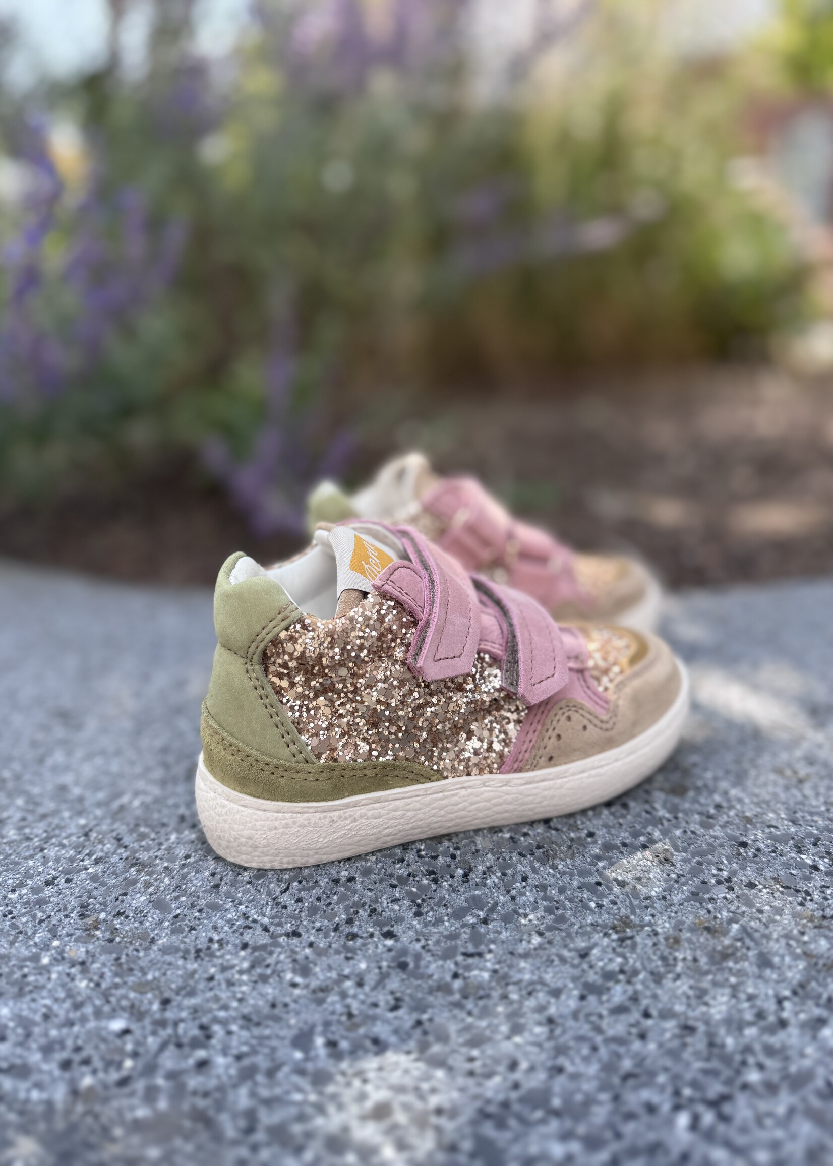 Ocra D823 hoge sneaker velcro rose groen glitter